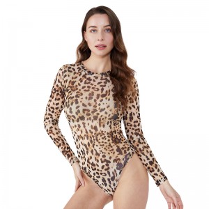 Πλήρες γυναικείο μακρύ μανίκι Thong Leopard Body κοστούμια γυναικών Floral Bodysuit Mujer