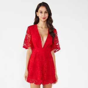 Κόκκινο κεντημένο ένα κομμάτι κυρίες Αιτιώδης σύντομη σέξι μίνι φόρεμα για τις γυναίκες
